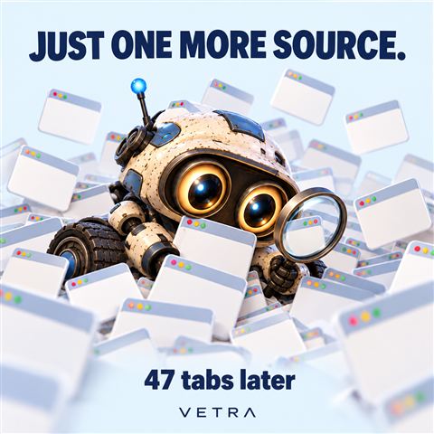Atlas surrounded by research tabs, with the caption Just one more source. 47 tabs later.