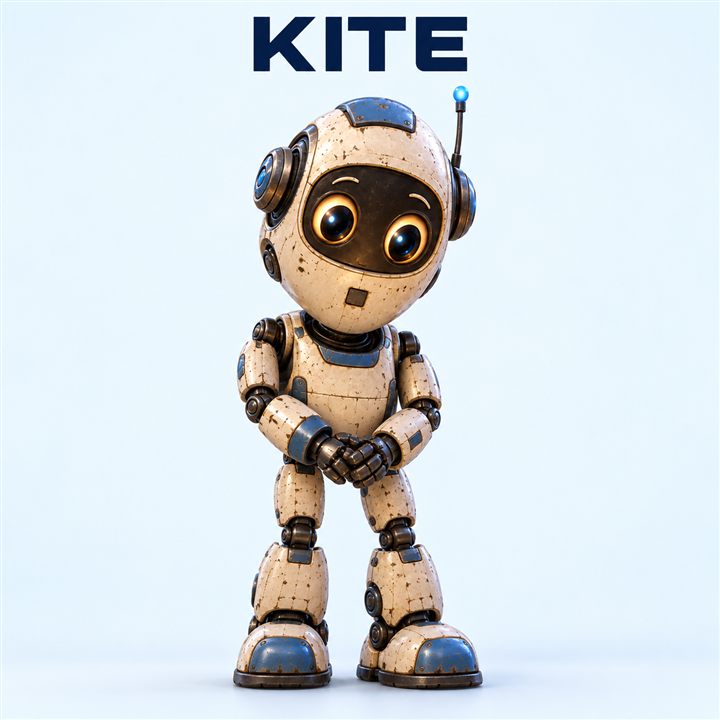 Kite, the friendly VETRA builder, on a clean pale-blue background with the name KITE above the head